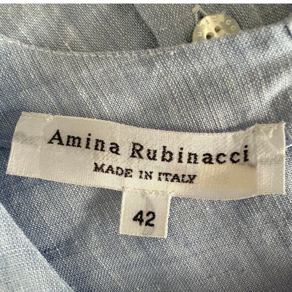 Amina Rubinacci 100% Linen Tunic Top Back Button Up Baby Blue 3/4 Sleeves Size M - Picture 6 of 6